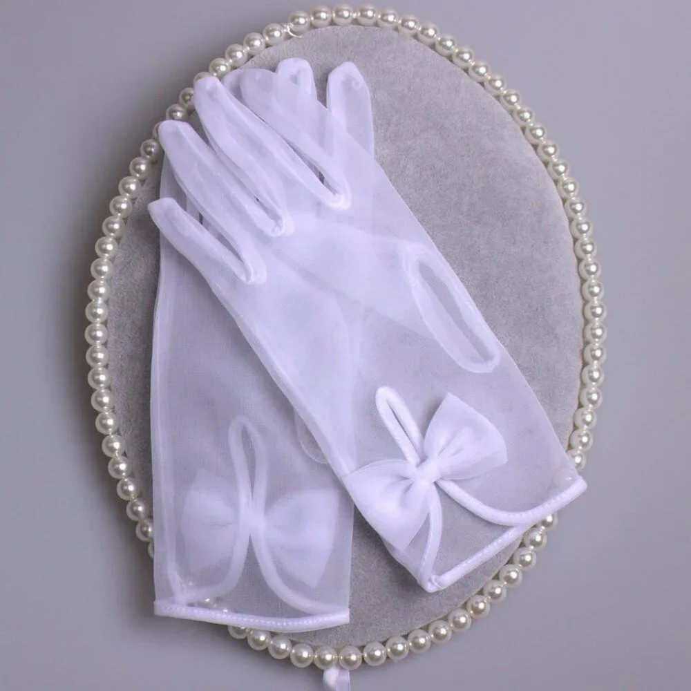 Women's Short Lace Wrist White Finger Gloves Bridal Wedding Party Prom Costume